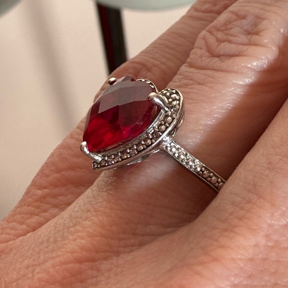 Milor P⭐️M Italy Sterling silver Red Ruby heart Shaped oversized Cocktail Ring - Picture 17 of 17